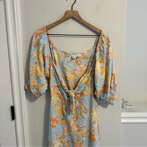 Roxy Blue Orange Floral Long Sleeve Maxi Dress Medium - Picture 10 of 11